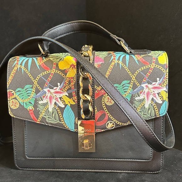 Aldo Handbags - Aldo Black and Multicolor Floral Satchel